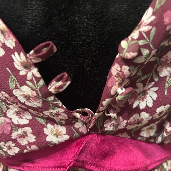 Anthropologie En Saison Red Ditzsy Midi Dress Sz XS Floral Chiffon Pleated Skirt - Picture 11 of 14